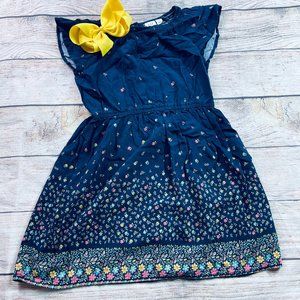 EUC Gap Kids Floral Navy dress sz M + yellow bow